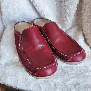 Timberland Smart Comfort Red Burgundy Leather Slip-ons Mules Loafers Sz 6